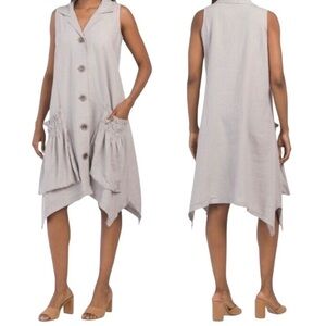 Forcynthia Linen Dress Shark Bite Hem Asymmetrical Boho Lagenlook Artsy Large